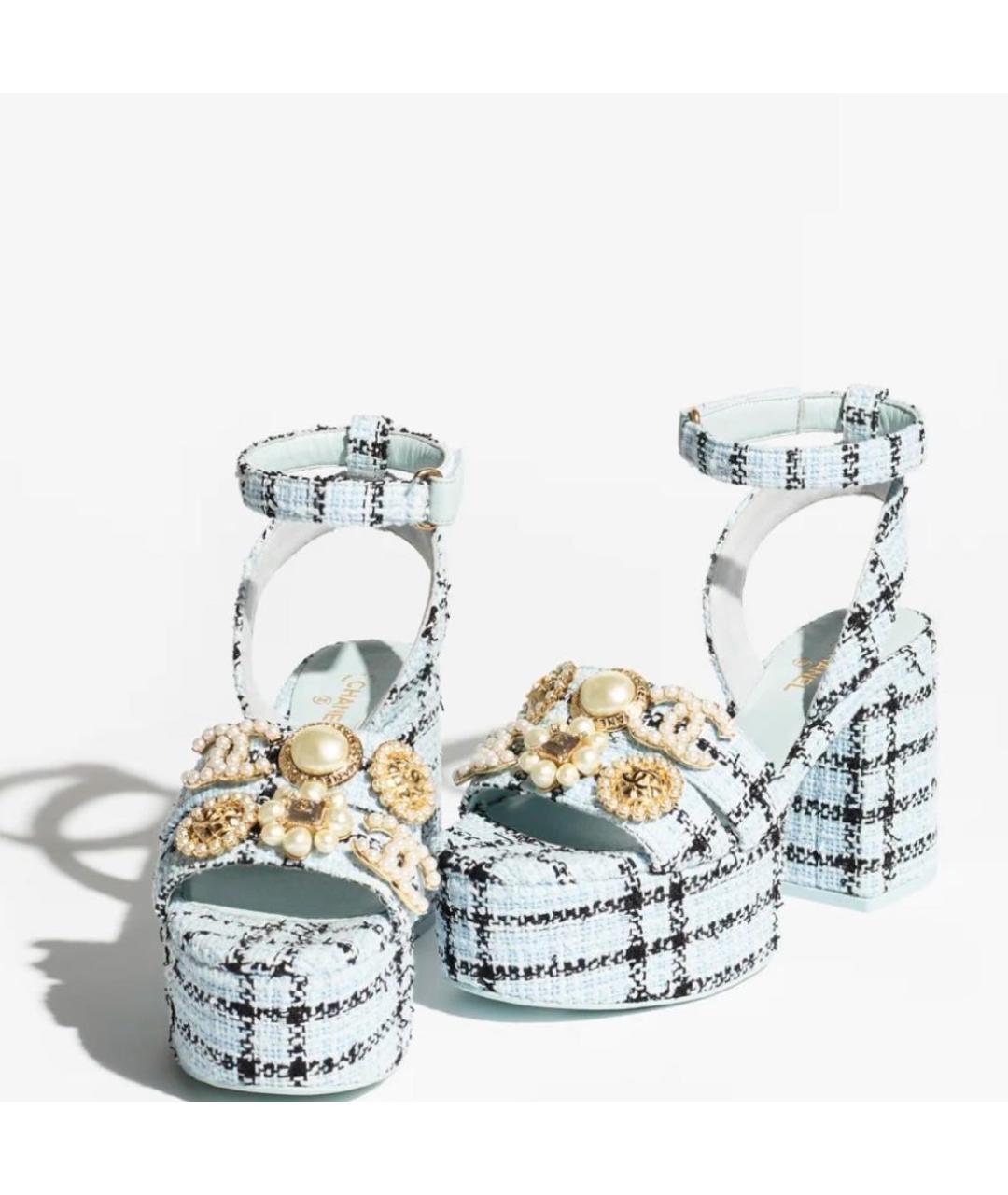 CHANEL Голубые текстильные босоножки, фото 2