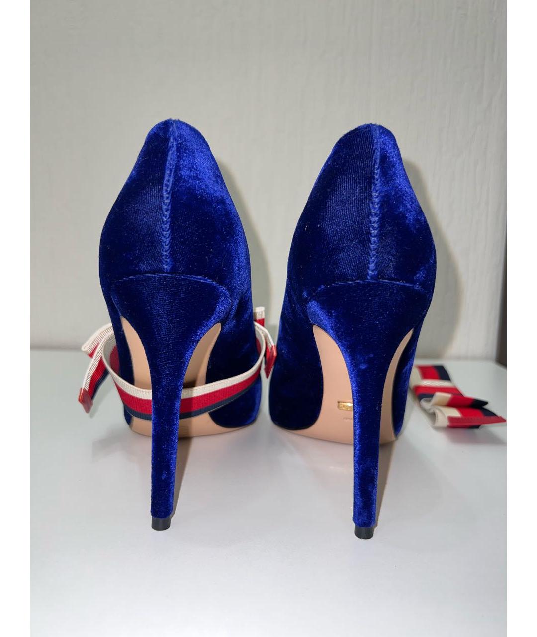 GUCCI Синие бархатные туфли, фото 4