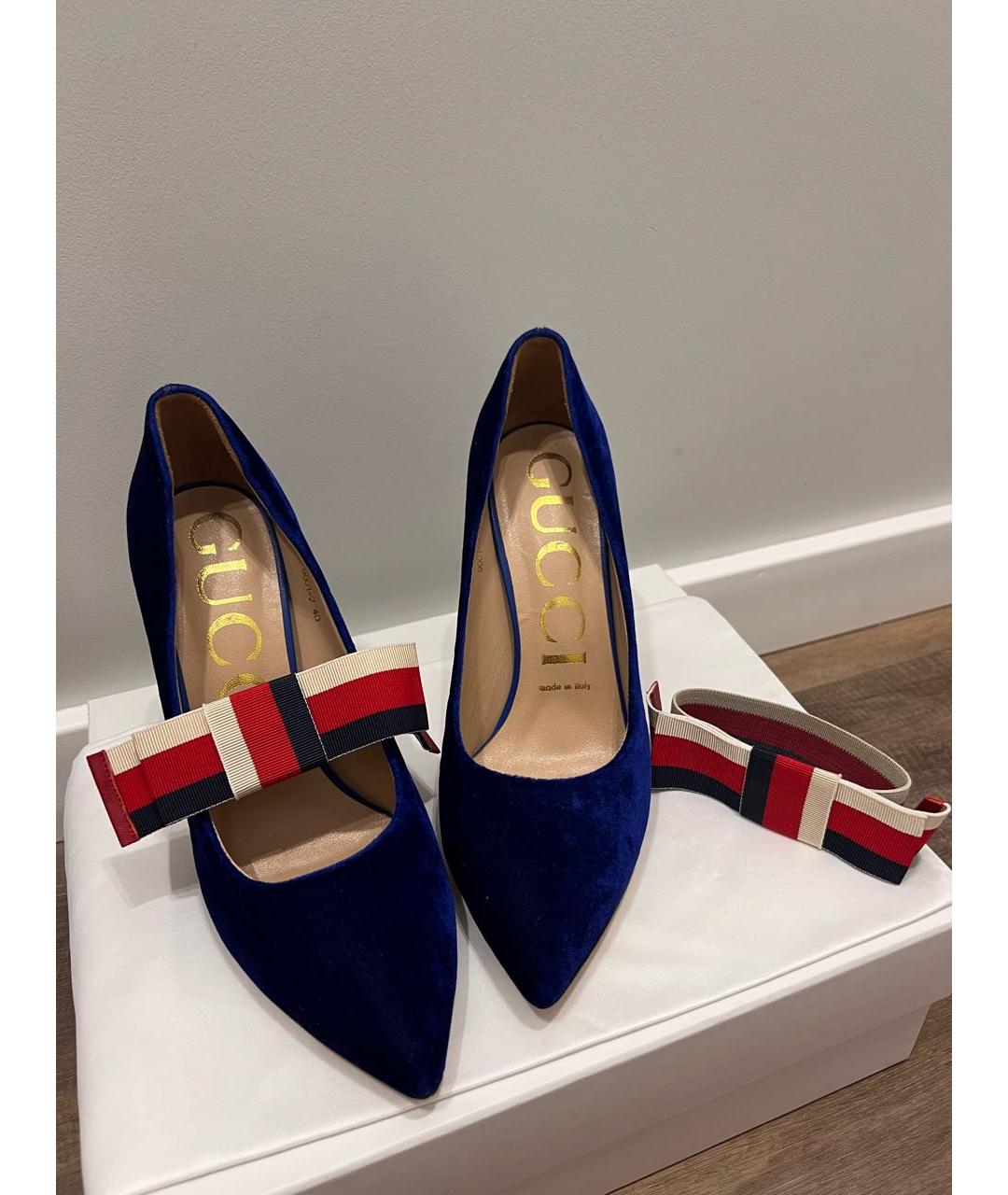GUCCI Синие бархатные туфли, фото 6
