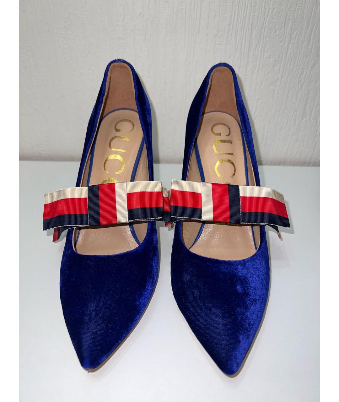 GUCCI Синие бархатные туфли, фото 2