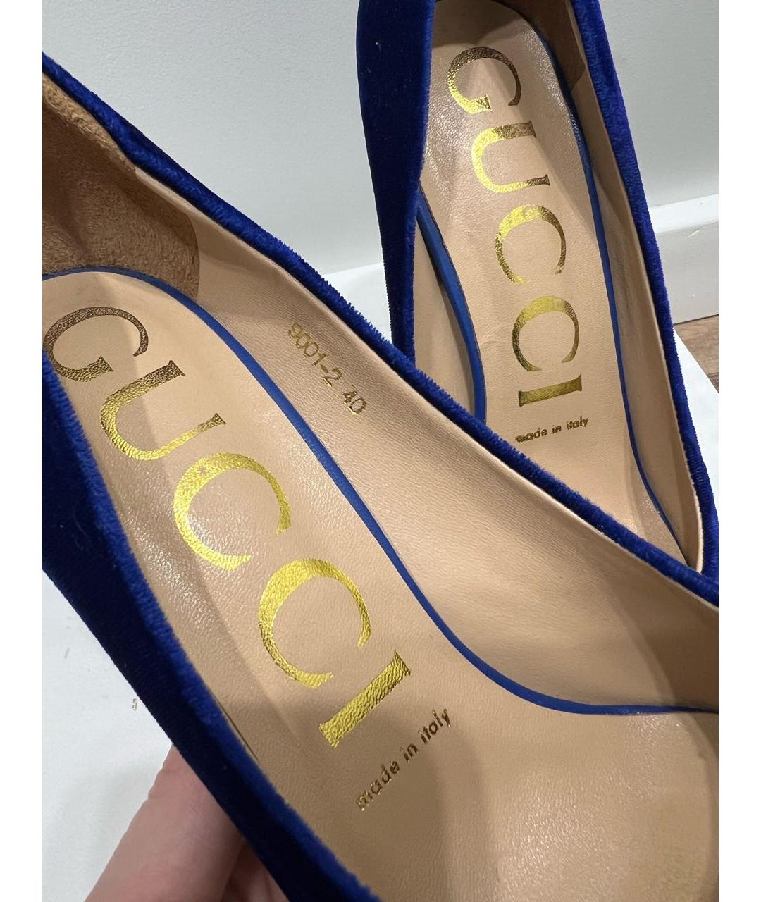 GUCCI Синие бархатные туфли, фото 5
