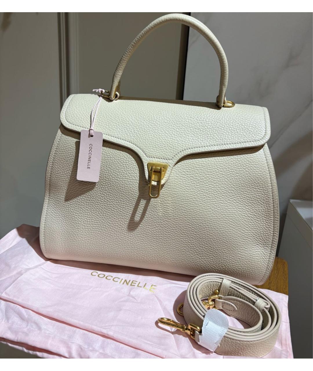 COCCINELLE Бежевая кожаная сумка с короткими ручками, фото 3