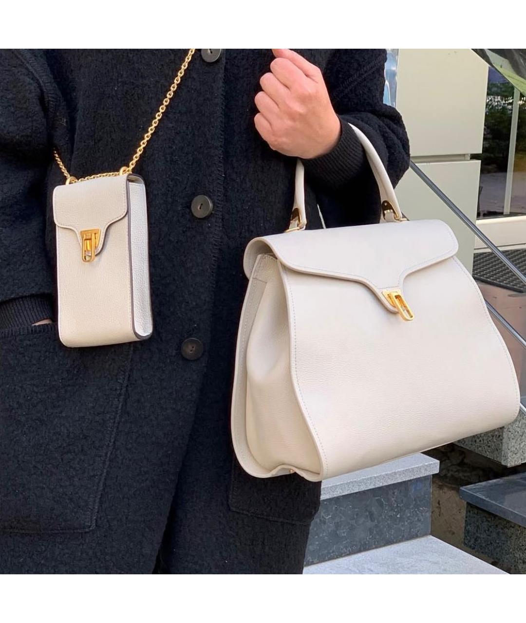 COCCINELLE Бежевая кожаная сумка с короткими ручками, фото 4