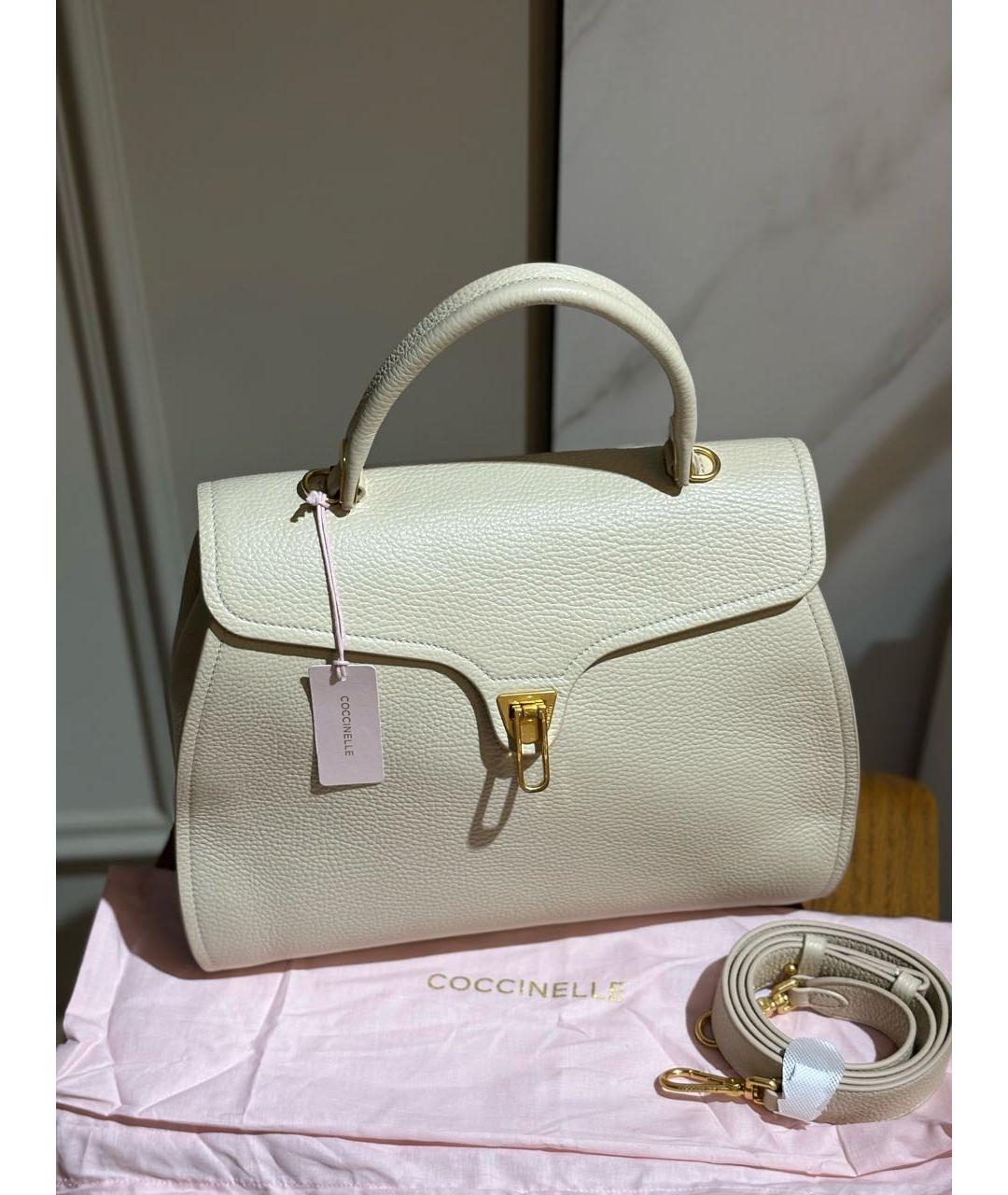 COCCINELLE Бежевая кожаная сумка с короткими ручками, фото 6