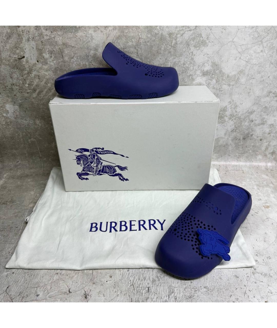 BURBERRY Синие резиновые шлепанцы, фото 2