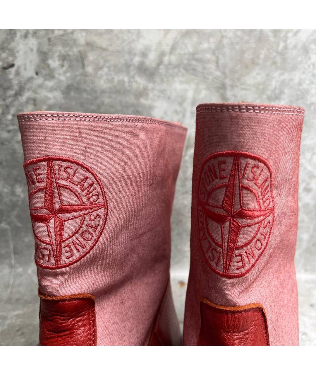 STONE ISLAND Красные кожаные высокие ботинки, фото 5