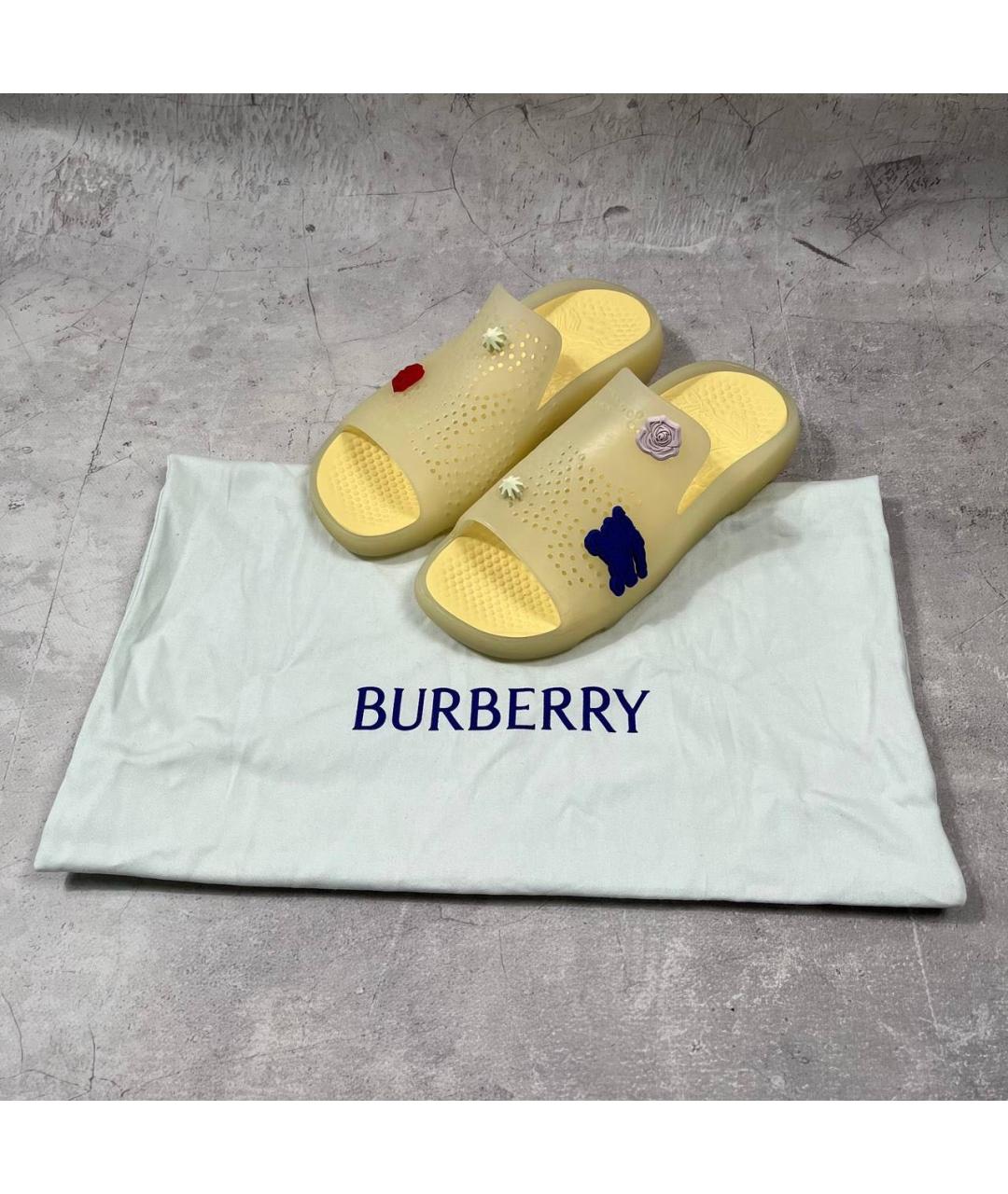 BURBERRY Желтые резиновые шлепанцы, фото 6