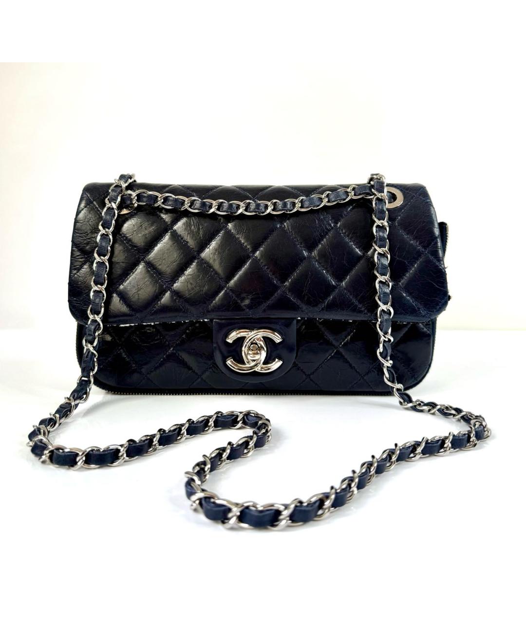 CHANEL Темно-синяя кожаная сумка через плечо, фото 9