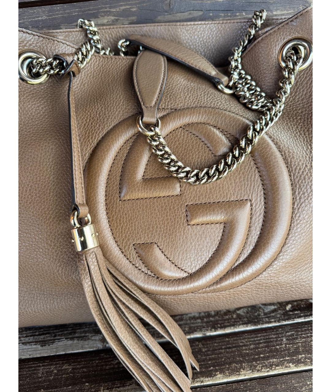 GUCCI Коричневая кожаная сумка тоут, фото 2