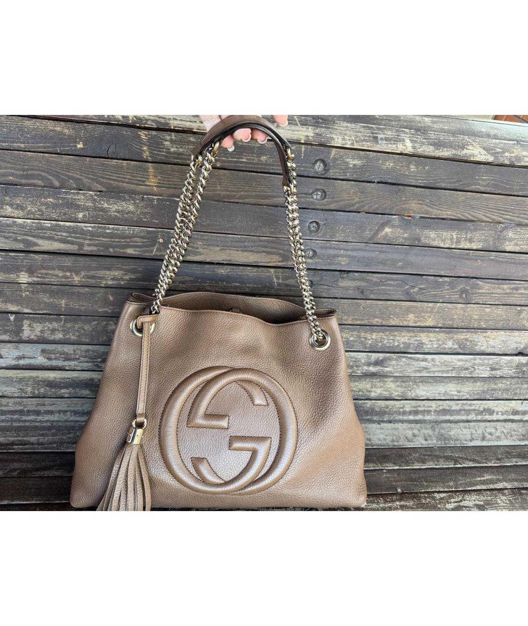 GUCCI Коричневая кожаная сумка тоут, фото 4