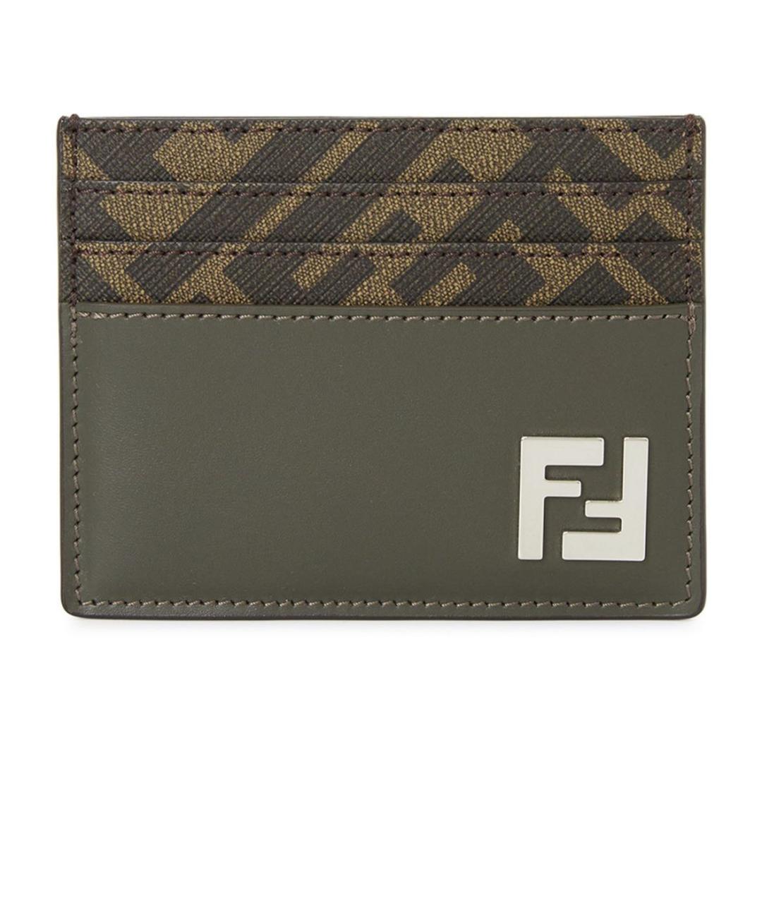 FENDI Хаки кожаный кардхолдер, фото 1