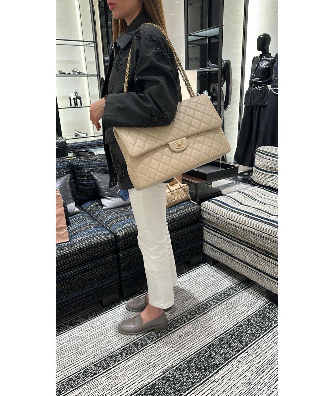 CHANEL Бежевая кожаная сумка через плечо, фото 3