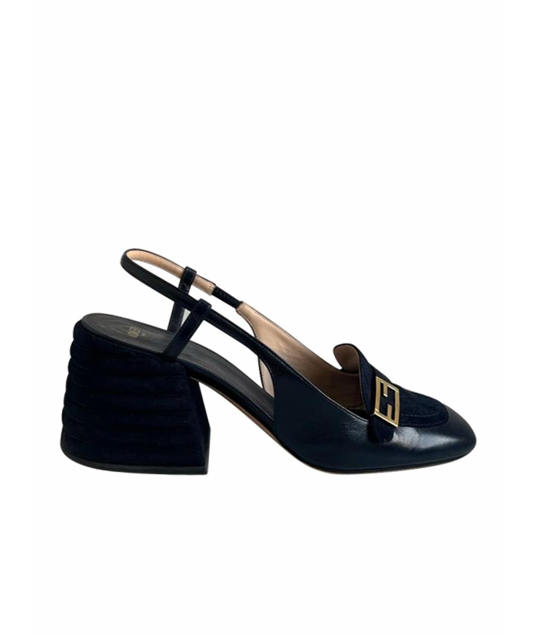FENDI Темно-синие кожаные босоножки, фото 1