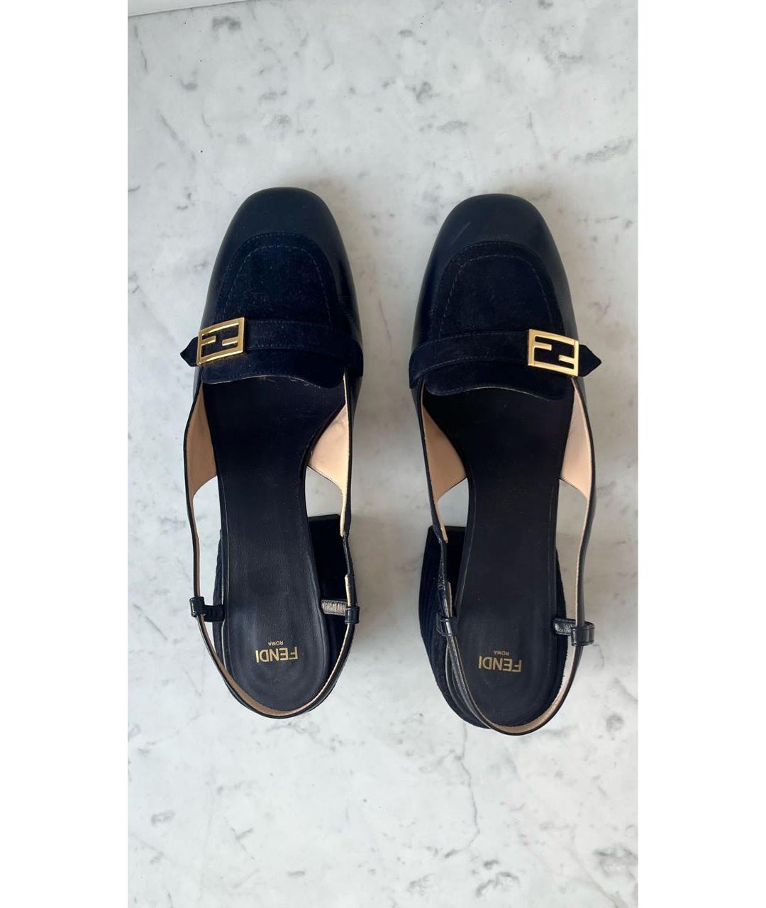 FENDI Темно-синие кожаные босоножки, фото 3