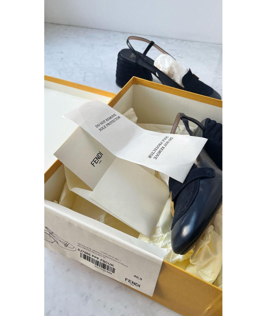 FENDI Темно-синие кожаные босоножки, фото 8