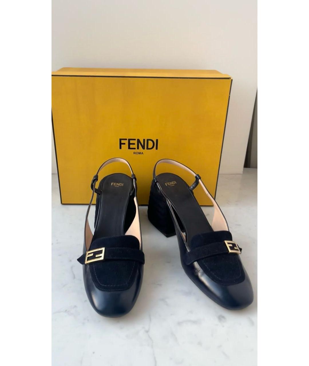 FENDI Темно-синие кожаные босоножки, фото 5