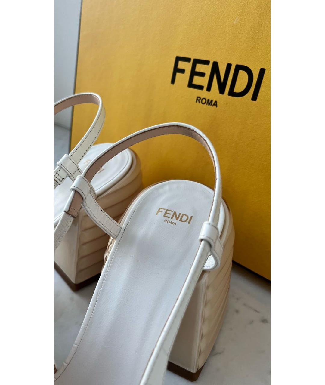 FENDI Белые кожаные босоножки, фото 7