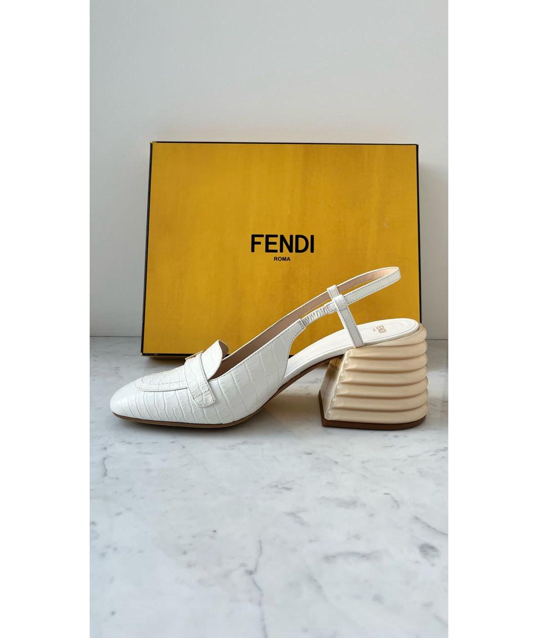 FENDI Белые кожаные босоножки, фото 8