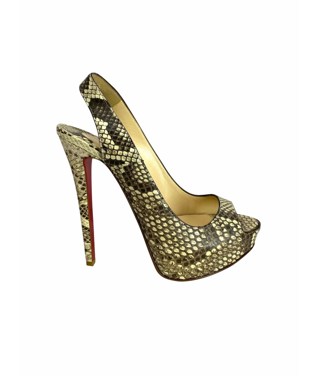 CHRISTIAN LOUBOUTIN Бежевые босоножки из экзотической кожи, фото 1