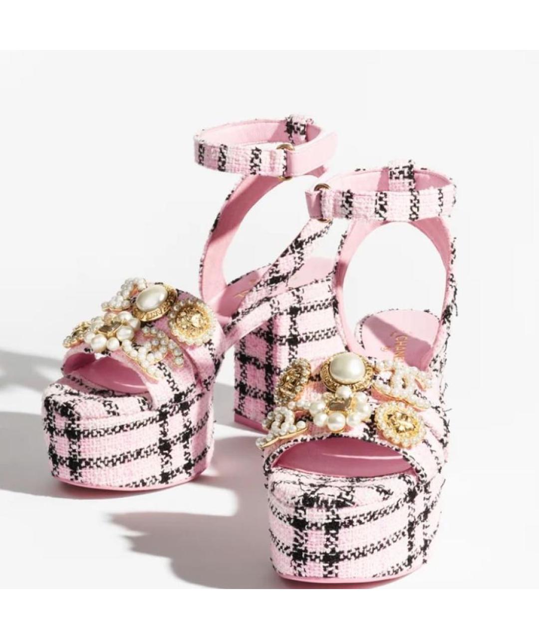 CHANEL Розовые текстильные босоножки, фото 2