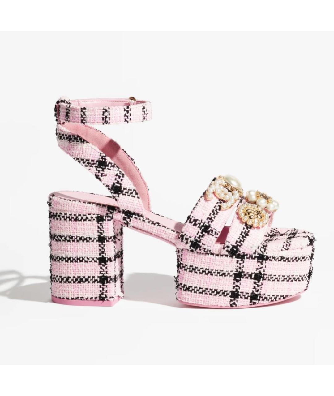 CHANEL Розовые текстильные босоножки, фото 5