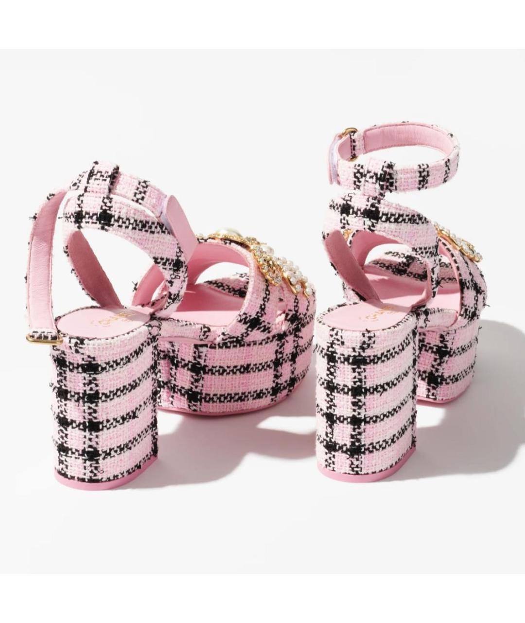 CHANEL Розовые текстильные босоножки, фото 4