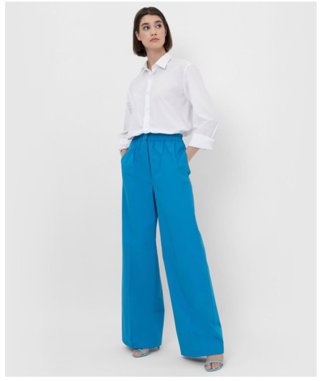 'S MAX MARA Голубые хлопковые брюки широкие, фото 7