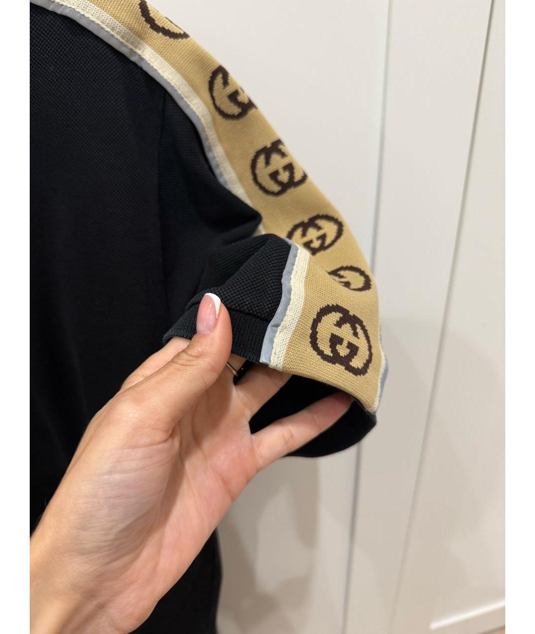 GUCCI Черное хлопковое поло с коротким рукавом, фото 4