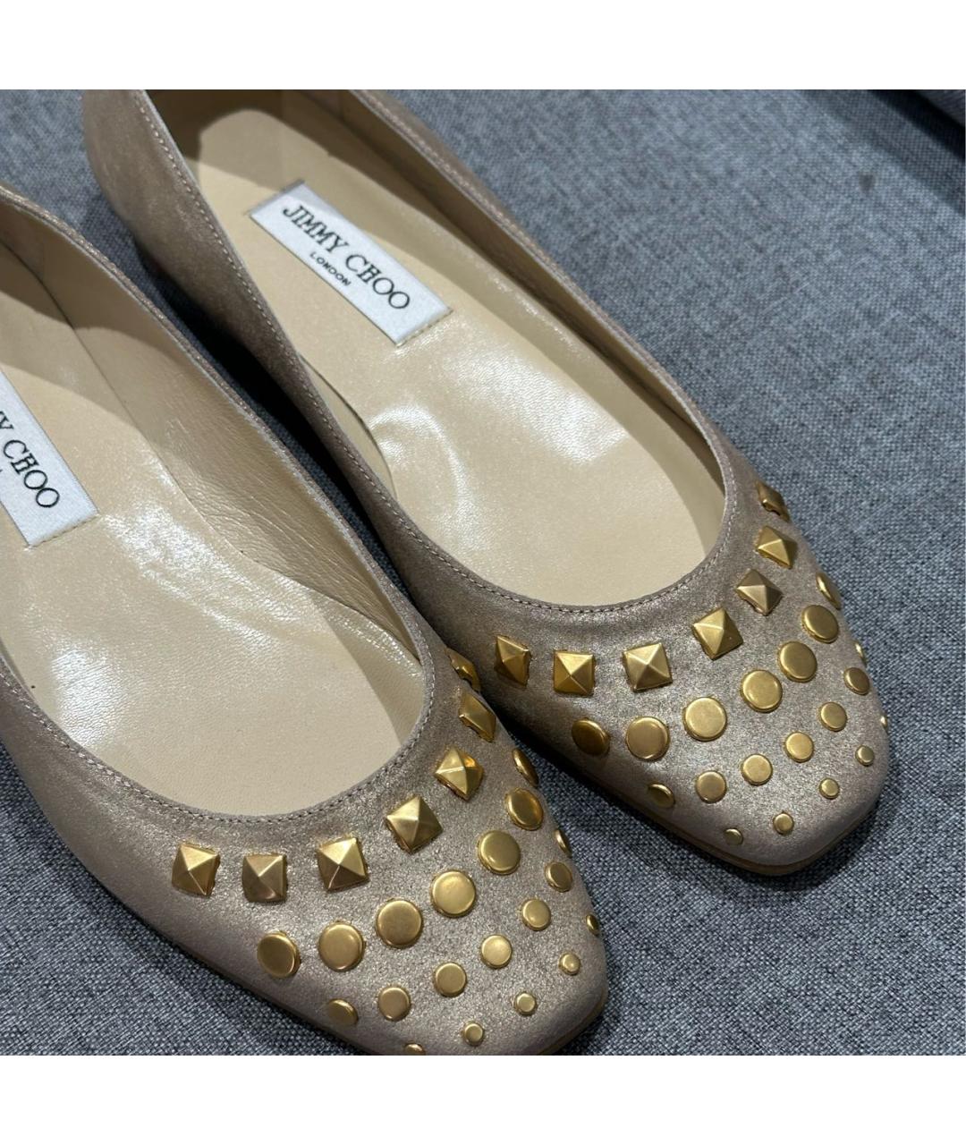 JIMMY CHOO Золотые кожаные балетки, фото 3