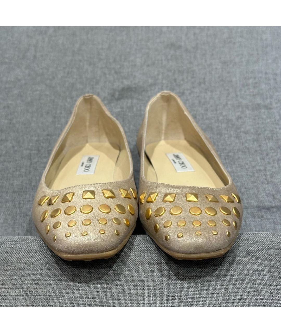 JIMMY CHOO Золотые кожаные балетки, фото 4