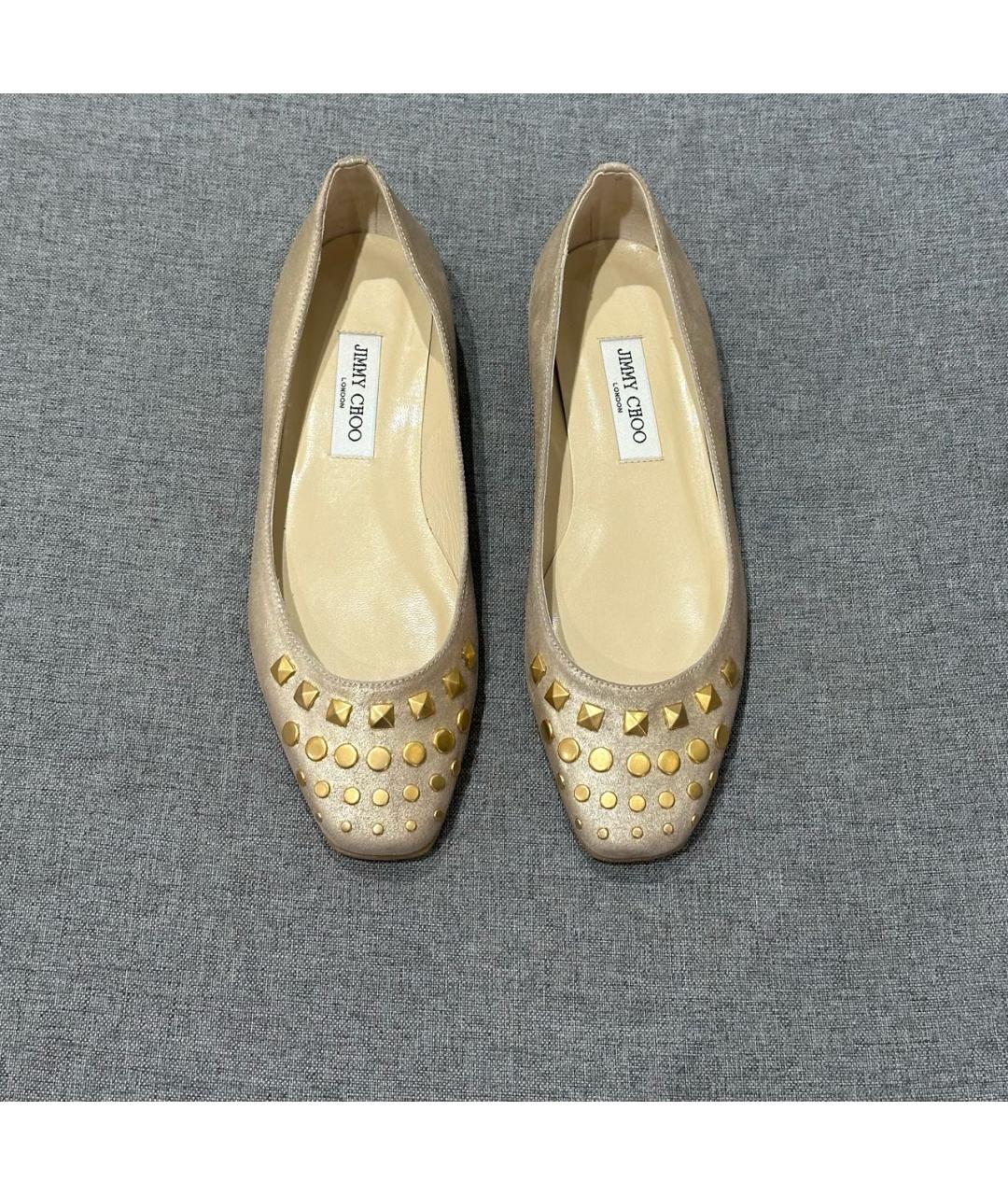JIMMY CHOO Золотые кожаные балетки, фото 2