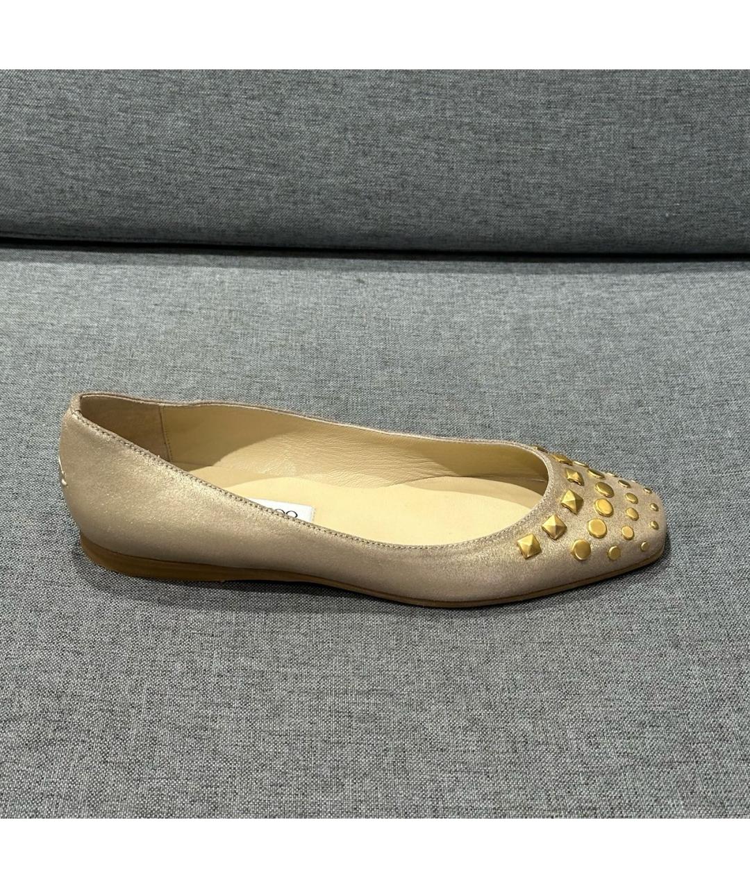 JIMMY CHOO Золотые кожаные балетки, фото 8
