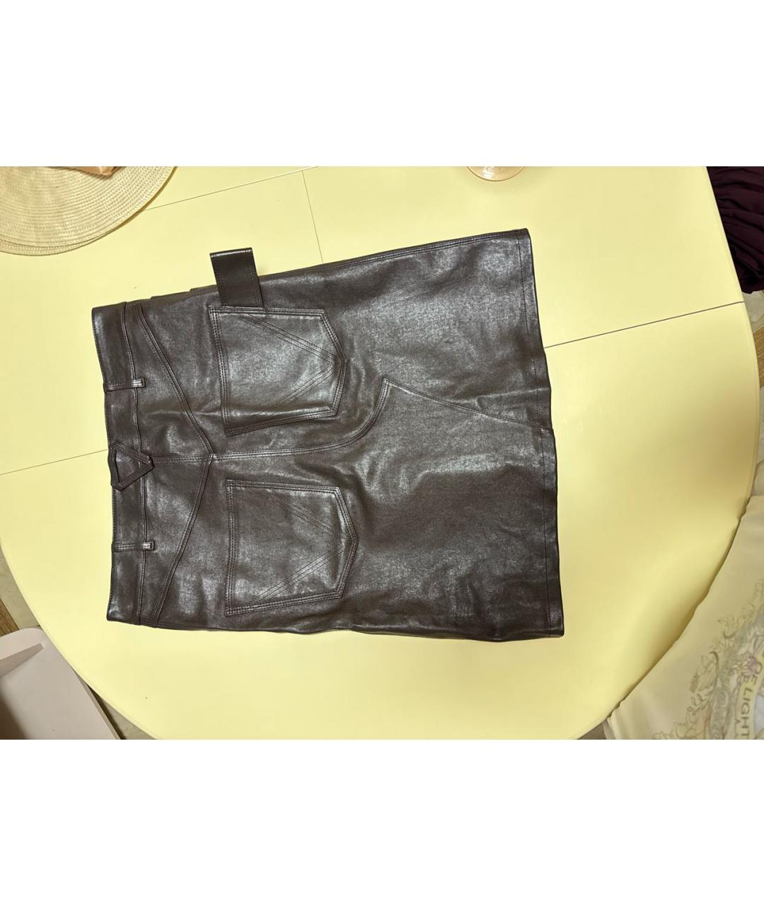 BOTTEGA VENETA Коричневая кожаная юбка мини, фото 2