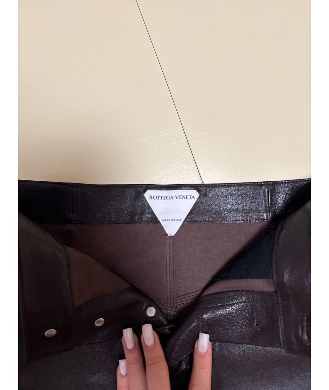 BOTTEGA VENETA Коричневая кожаная юбка мини, фото 3