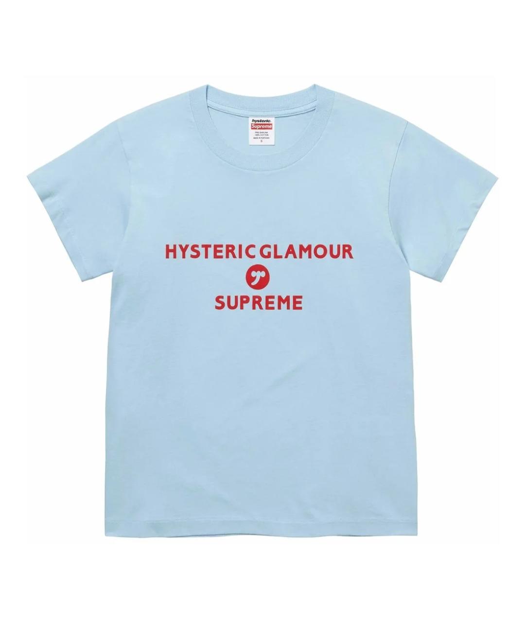 SUPREME Голубая хлопковая футболка, фото 2