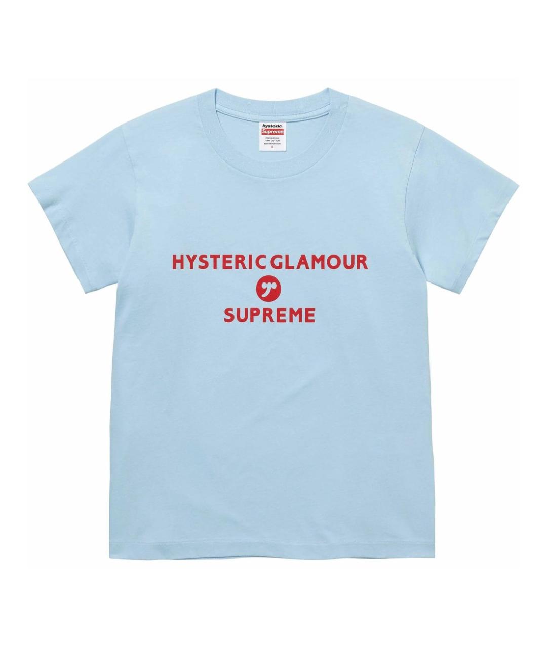 SUPREME Голубая хлопковая футболка, фото 1