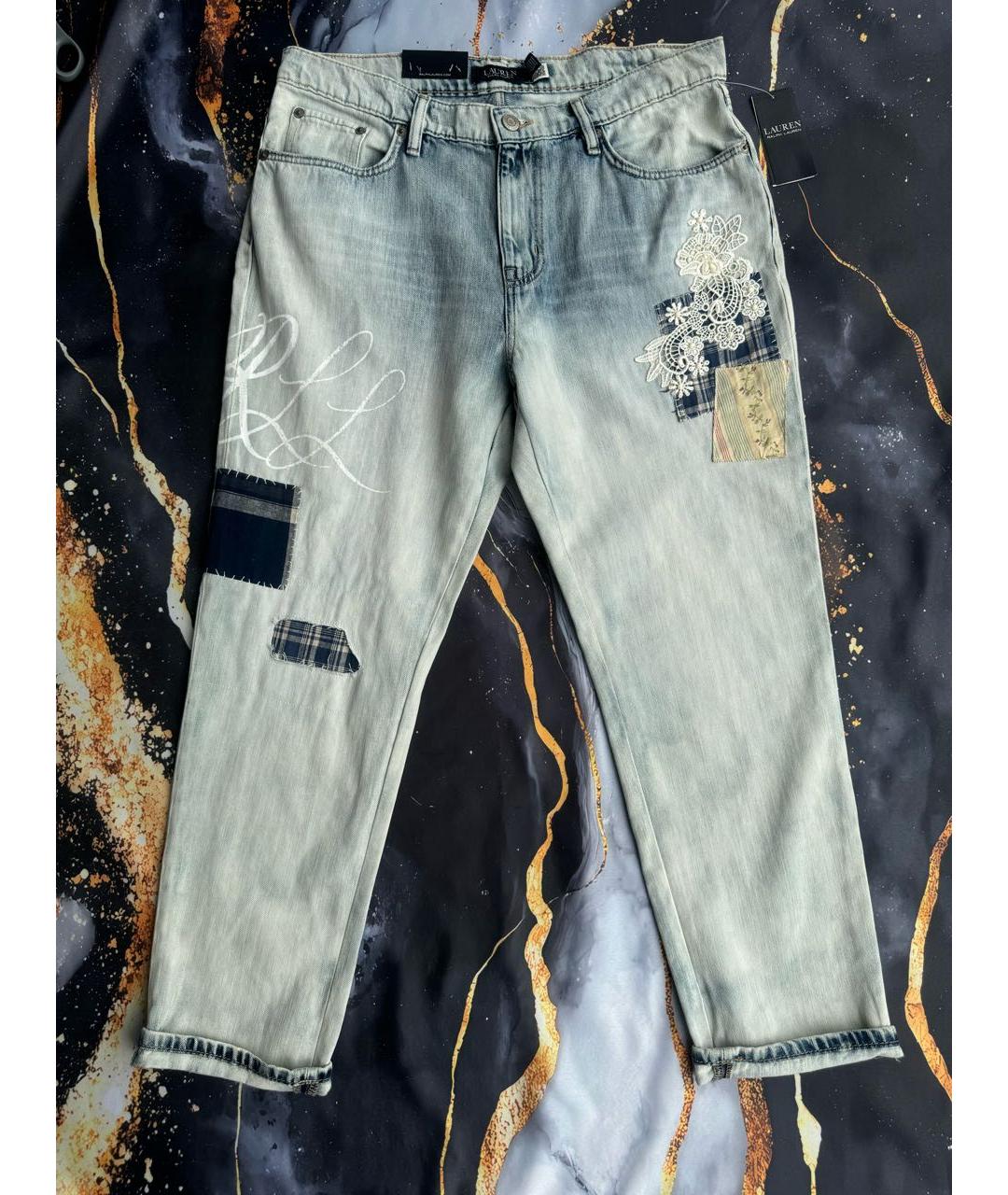 RALPH LAUREN Голубые хлопко-лиоцелловые прямые джинсы, фото 9