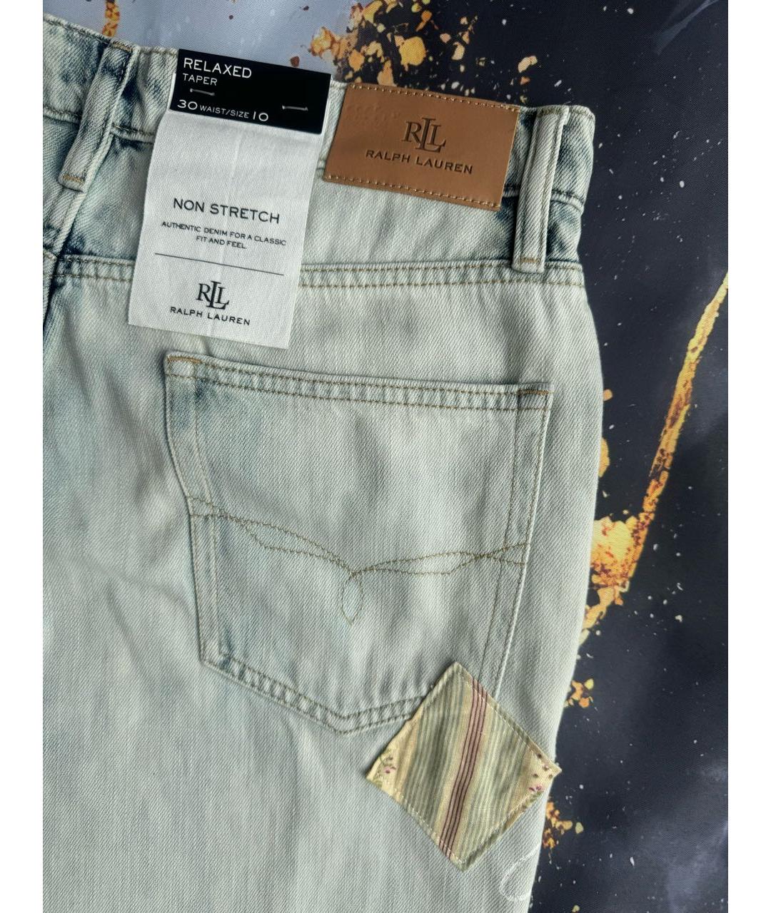 RALPH LAUREN Голубые хлопко-лиоцелловые прямые джинсы, фото 8