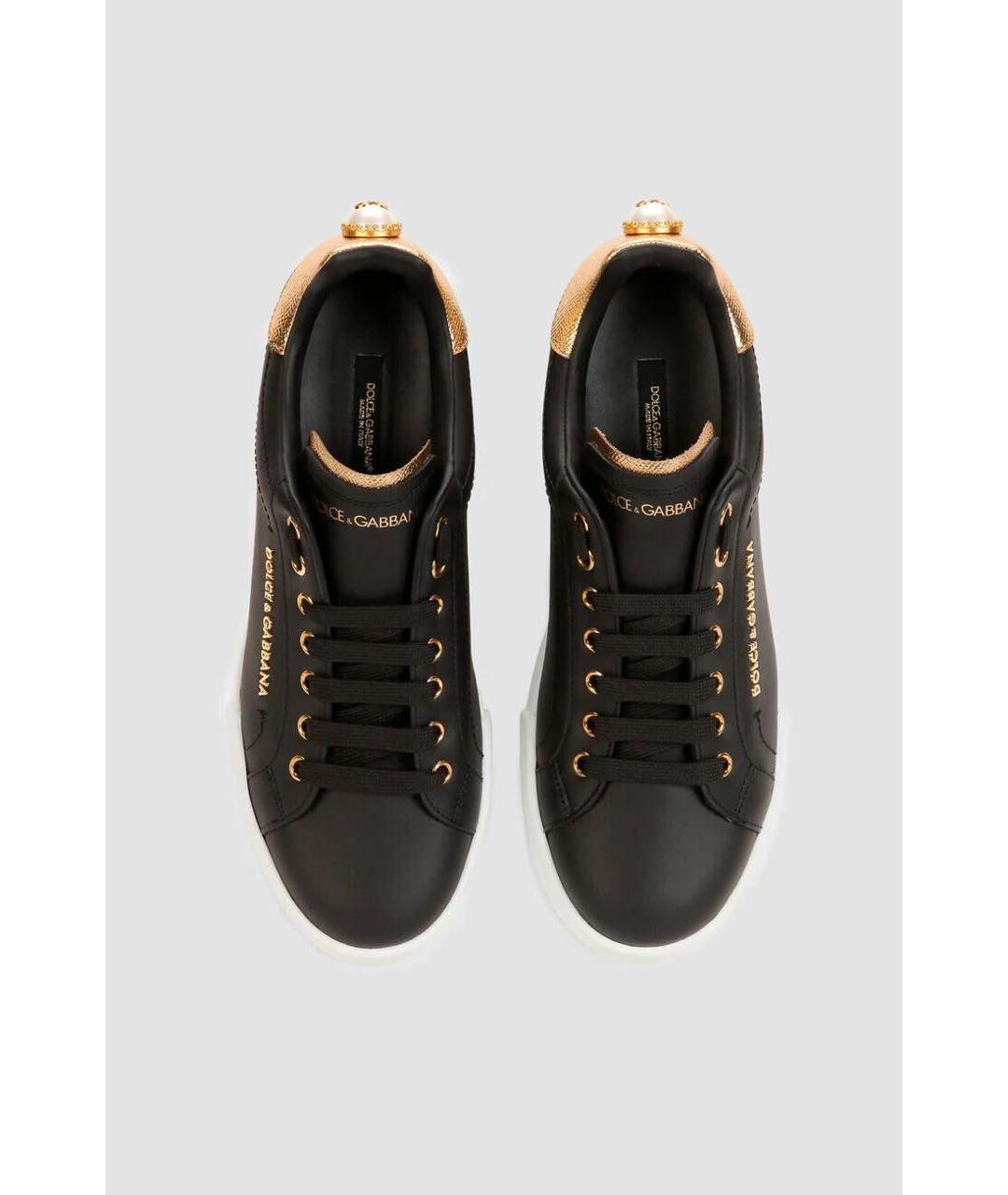 DOLCE&GABBANA Черные кожаные кеды, фото 2