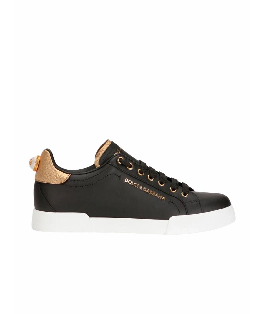 DOLCE&GABBANA Черные кожаные кеды, фото 1