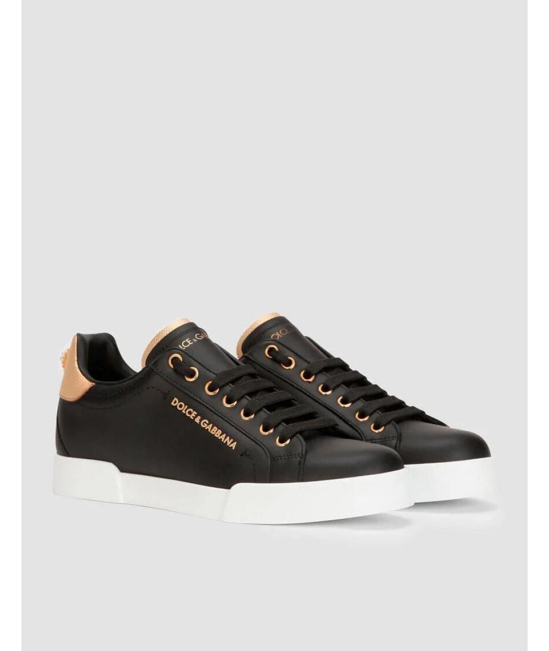DOLCE&GABBANA Черные кожаные кеды, фото 3