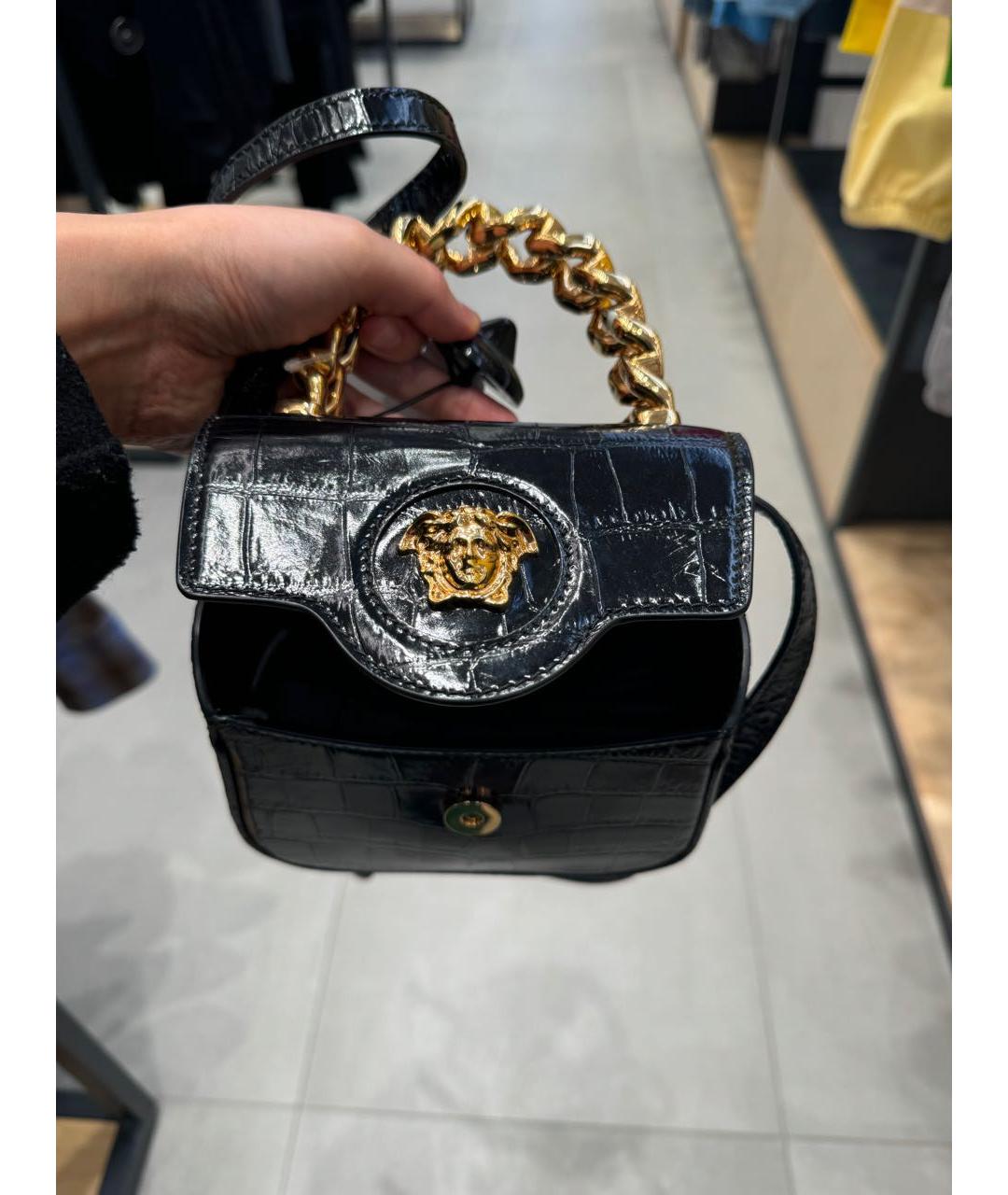 VERSACE Черная кожаная сумка с короткими ручками, фото 4