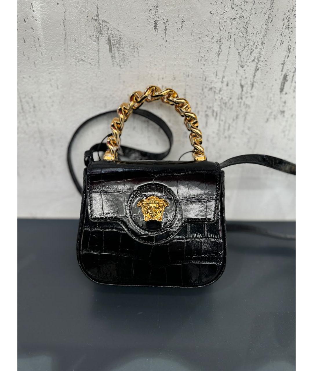 VERSACE Черная кожаная сумка с короткими ручками, фото 5
