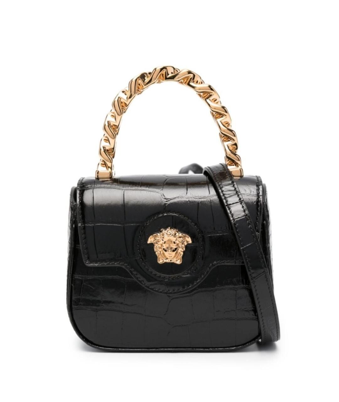 VERSACE Черная кожаная сумка с короткими ручками, фото 1