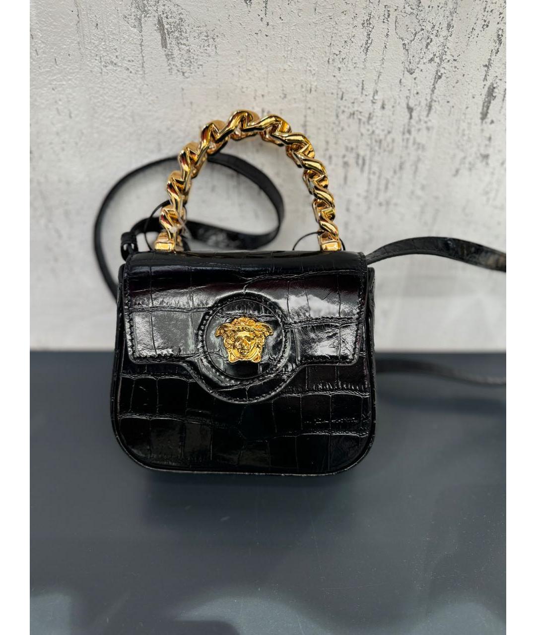 VERSACE Черная кожаная сумка с короткими ручками, фото 2
