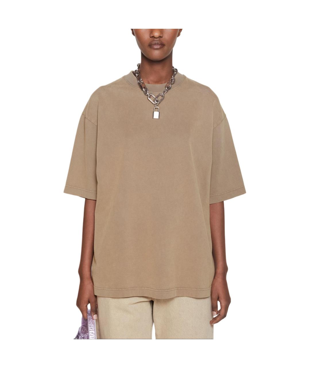 ACNE STUDIOS Коричневая хлопковая футболка, фото 2