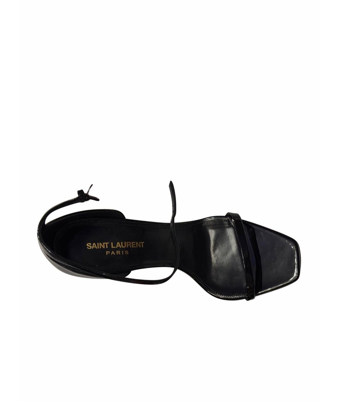 SAINT LAURENT Черные босоножки из лакированной кожи, фото 1