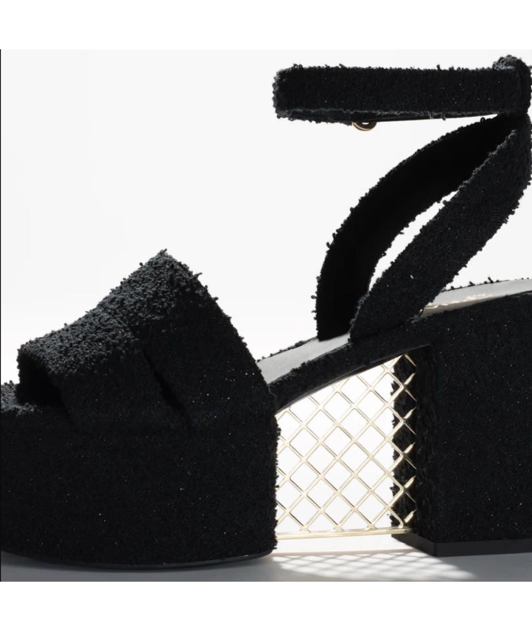 CHANEL Черные текстильные босоножки, фото 4