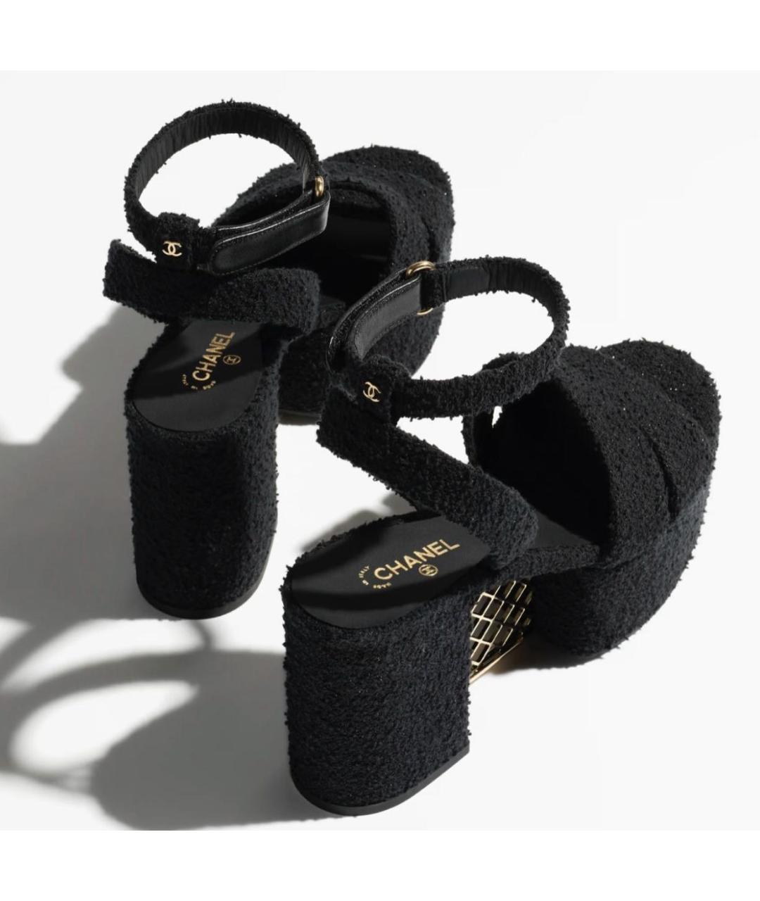 CHANEL Черные текстильные босоножки, фото 3
