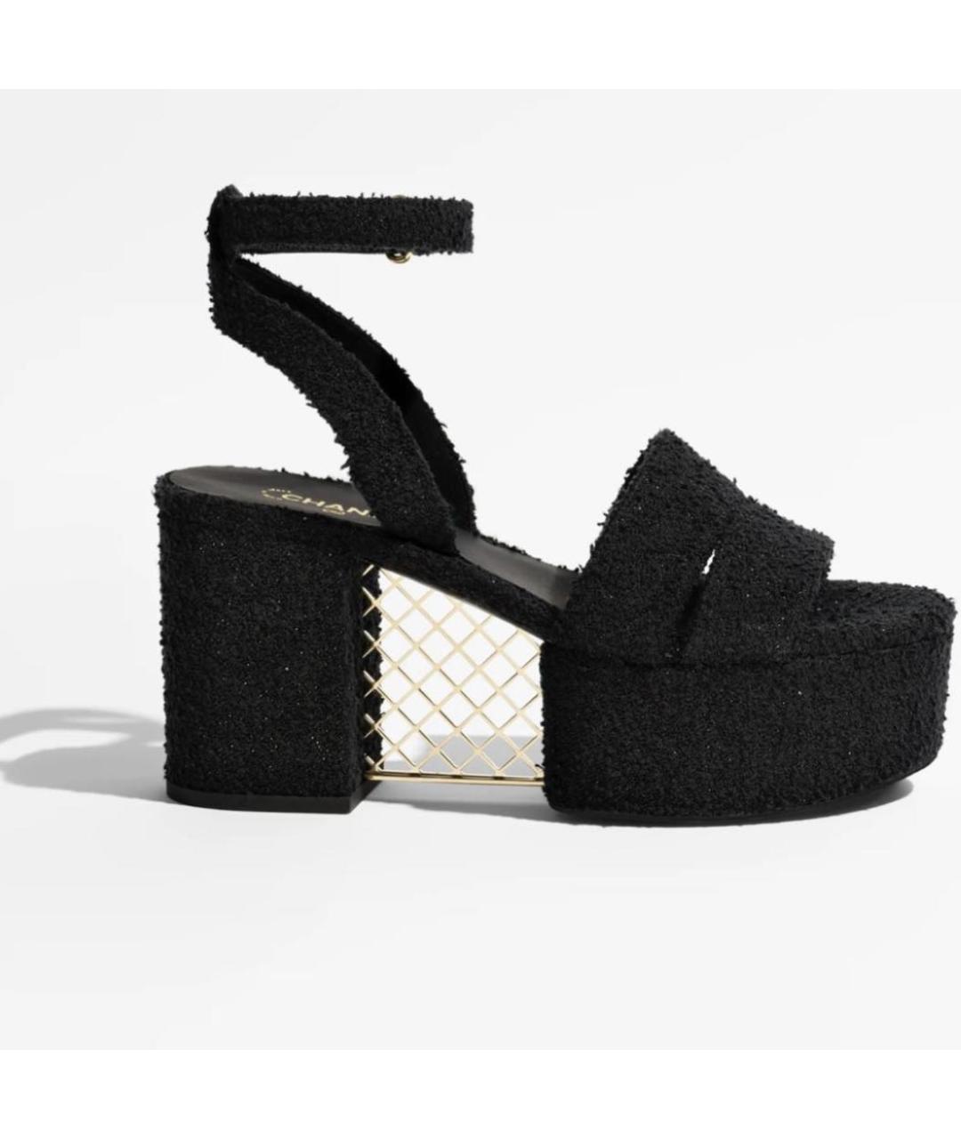 CHANEL Черные текстильные босоножки, фото 5